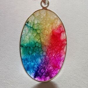 Sterling Solar Quartz Rainbow Dyed Crystal Pendant